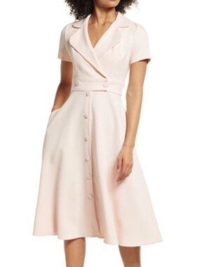 Black Halo Light Pink Short Sleeve Retro Button Front Ingrid Dress Sweet Blush 8